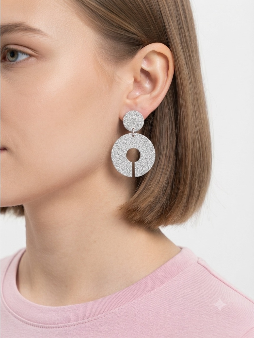 Silver Orbit Textured Disc Earrings -60s Mod Geometric Lightweight Dangles